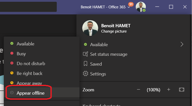 microsoft teams shows offline